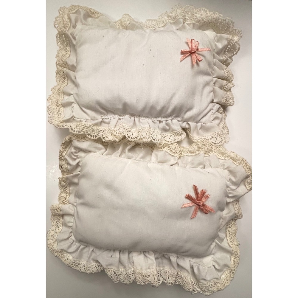 2 Vintage American Girl Doll Samantha White Pillows Pink Bow Only Replacement